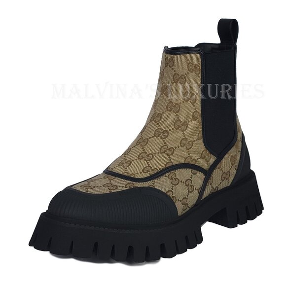 GUCCI BOOTS MENS GG CANVAS CHELSEA COMBAT w LUG SOLE sz 9 / 9.5 US main image 14